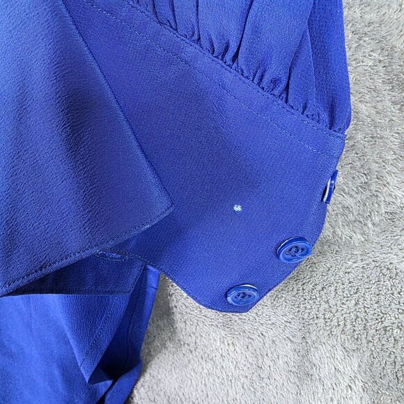 Womens Jones New York Blue 100% Silk Blouse 1/2 Button Up Long Sleeve Size 8 - Picture 2 of 7